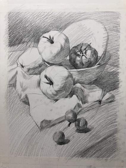 来一组我们老师的素描静物步骤图，喜欢的同学记得收图哦！ 