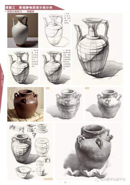 素描单体罐子的结构剖析和画法， 
