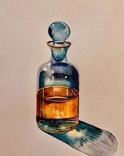 【‌22年助万名考生入名校——求索传奇画室】艺术家Serpil Ümit的水彩玻璃杯，不管是空杯还是装着液体的样子都 