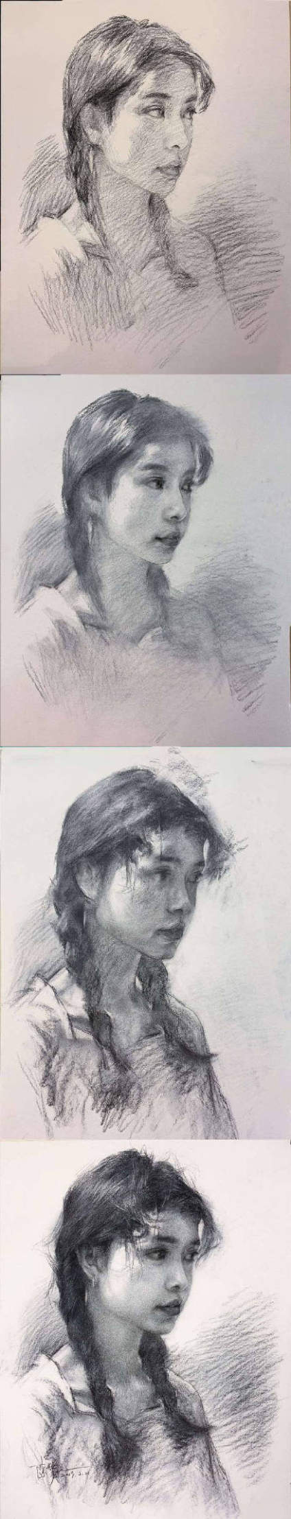 各角度女青年素描头像步骤解析 ​​​ 