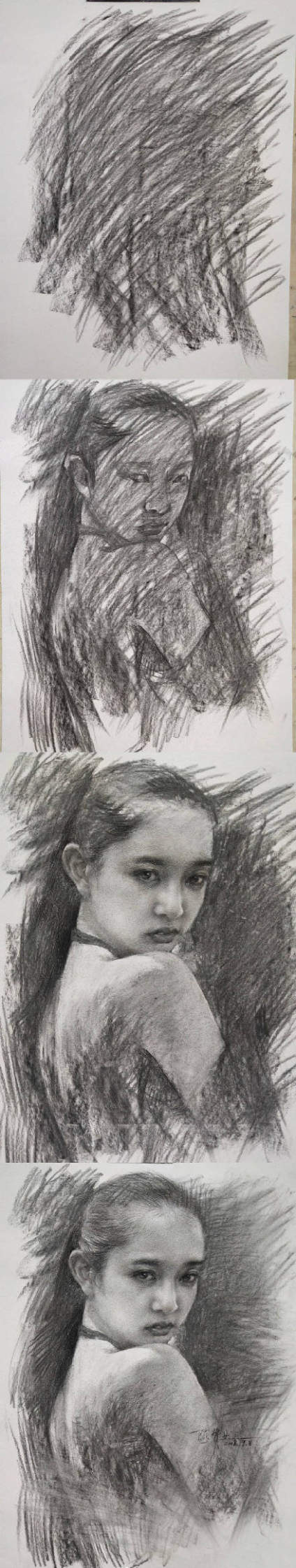 各角度女青年素描头像步骤解析 ​​​ 