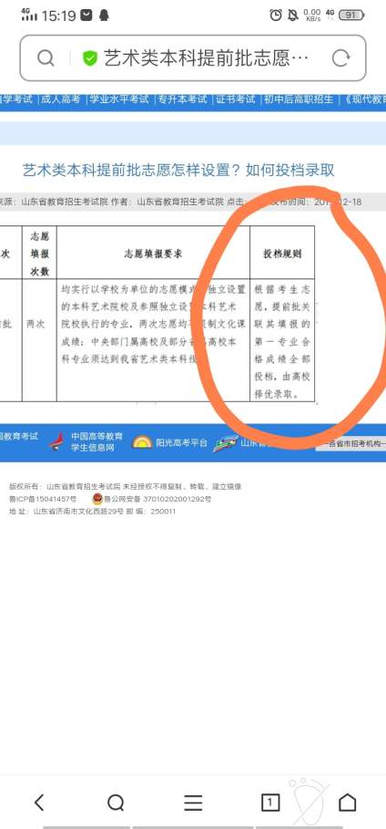 麻烦问一老师，山东省艺术类提前批投档分，是按照平行志愿投档还是学院＋专业 