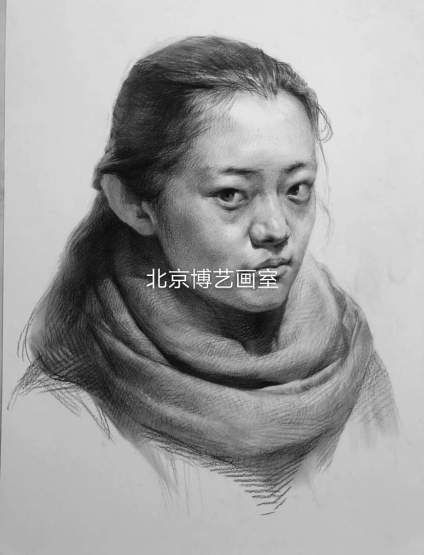 【滴~素描卡】北京博艺画室｜女青年头像素描步骤示范 