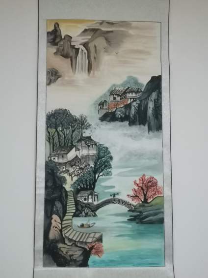 想请老师们点评一下这副山水画的优缺点，这是幅临摹作品用时4个小时 